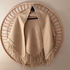 Fringed wool blend Cream Shawl scarf